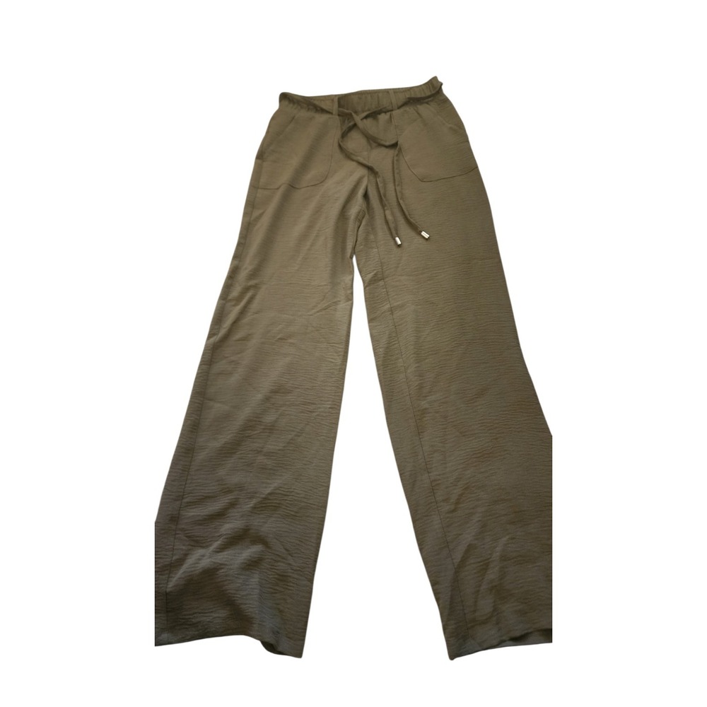 Chloe + Jasmine Olive Green Wide Leg Drawstring Textured Pants Small